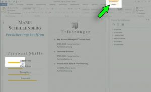 Um den gelben Balken in der Länge anzupassen wird dieser angeklickt. Erst dann zeigt Word das Menü Zeichentools Format in der Menüleiste an. Mit diesem Menü gelingt die Anpassung ohne Schieflage.