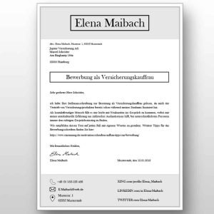 Gelungenes Anschreiben zur Bewerbung. Die Einbindung der eigenen Profile aus Business-Netzwerken wie XING, LinkedIn und Twitter sind vorteilhaft und geben dem Personalentscheider bei Interesse die Chance mehr über den Bewerber zu erfahren. Mindestens 1 Profil anzugeben ist empfehlenswert. Unterschrift bei ausgedruckten Bewerbungen handschriftlich einsetzen. Bei PDF Bewerbung die Unterschrift digital einbinden. Diese Bewerbungsvorlage mit CV Lebenslauf hat 5 Seiten. Als Download sofort verfügbar. Lebenslauf, CV, Bewerbungsvorlage für die moderne Bewerbung als Download.