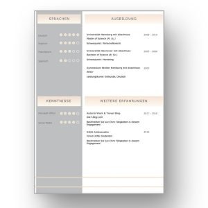 Lebenslauf-Folgeseite: Ideal für Personen die über langjährige Erfahrung verfügen. Modern strukturiert signalisiert dieses Layout: Wer sich so präsentiert, verkauft auch sein künftiges Unternehmen erstklassig. Die komplette Bewerbungsvorlage besteht aus 3 Varianten mit jeweils 4 Seiten. Mit sofort Download für Word und Pages. Lebenslauf, CV, Bewerbungsvorlage für die moderne Bewerbung als Download.