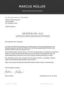 Ein gelungenes Beispiel für ein modernes Anschreiben zur Bewerbung. Das Lebenslauf Design auf der Folgeseite ist klar strukturiert und signalisiert, dass der Bewerber mit modernen Medien absolut vertraut ist. Die komplette CV Bewerbungsvorlage als Download für MAC und WINDOWS auf STARMAZING.de. Lebenslauf, CV, Bewerbungsvorlage für die moderne Bewerbung als Download.