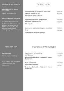 CV Lebenslaufvorlage für viel Berufserfahrung. Highlights: + 6 Seiten + unterstützt Europäischen Referenzrahmen für Sprachen (GER) + STARMAZING®-Easy-Edit-Architektur (spart viel Zeit beim Bearbeiten mit Word) + Eindrucksvolle Farben optimiert für Export als PDF und für Ausdrucke + Als deutsche Bewerbungsvorlage, EU und Schweizer Lebenslauf einsetzbar. Download für Windows Word und MacOS Pages in DIN A4.