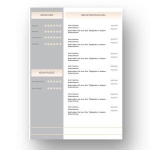 Lebenslauf-Folgeseite: Ideal für Personen die über langjährige Erfahrung verfügen. Modern strukturiert signalisiert dieses Layout: Wer sich so präsentiert, verkauft auch sein künftiges Unternehmen erstklassig. Die komplette Bewerbungsvorlage besteht aus 3 Varianten mit jeweils 4 Seiten. Mit sofort Download für Word und Pages. Lebenslauf, CV, Bewerbungsvorlage für die moderne Bewerbung als Download.