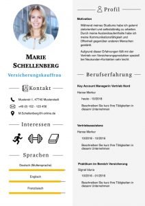 CV Bewerbungsvorlage mit Icons und Profil im Lebenslauf als Download: Die Bewerbungsvorlage „Attention Express“ vermittelt mit wenigen Worten alle relevanten Kenntnisse und Erfahrungen. Die grafischen Icons erleichtern Personalern die Sichtung und beschleunigen so die Inhaltsvermittlung. Lebenslauf, CV, Bewerbungsvorlage für die moderne Bewerbung als Download für Word und Pages mit 2 Deckblatt-Varianten.