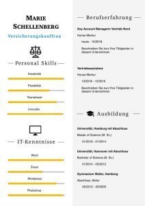CV Bewerbungsvorlage mit Icons und Profil im Lebenslauf als Download: Die Bewerbungsvorlage „Attention Express“ vermittelt mit wenigen Worten alle relevanten Kenntnisse und Erfahrungen. Die grafischen Icons erleichtern Personalern die Sichtung und beschleunigen so die Inhaltsvermittlung. Lebenslauf, CV, Bewerbungsvorlage für die moderne Bewerbung als Download für Word und Pages mit 2 Deckblatt-Varianten.