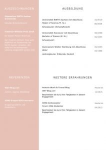 CV in Trendfarbe Coral als Lebenslaufvorlage für viel Berufserfahrung. Highlights: + 6 Seiten + unterstützt Europäischen Referenzrahmen für Sprachen (GER) + STARMAZING®-Easy-Edit-Architektur (spart viel Zeit beim Bearbeiten mit Word) + Eindrucksvolle Farben optimiert für Export als PDF und für Ausdrucke + Als deutsche Bewerbungsvorlage, EU und Schweizer Lebenslauf einsetzbar. Download für Windows Word und MacOS Pages.