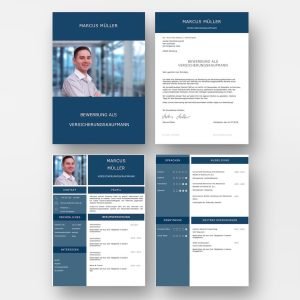 Diese Bewerbungsvorlage ist modern strukturiert und signalisiert: Wer sich so präsentiert, verkauft auch sein künftiges Unternehmen erstklassig. Das sehen Personaler sofort. 4 Seiten als Download für Word und Pages. Enthält ein Deckblatt, Bewerbungsanschreiben, Lebenslauf mit Profil, CV Folgeseite, Ausbildung + weitere Erfahrung. Optimiert für Ausdruck und PDF-Export.