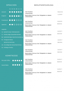 CV in Modern Mint: Ideal für Bewerbungen bei Umwelt verbundenen Unternehmen. Eine Lebenslaufvorlage für viel Berufserfahrung. Highlights: + 6 Seiten + unterstützt Europäischen Referenzrahmen für Sprachen (GER) + STARMAZING®-Easy-Edit-Architektur (spart viel Zeit beim Bearbeiten mit Word) + Eindrucksvolle Farben optimiert für Export als PDF und für Ausdrucke + Als deutsche Bewerbungsvorlage, EU und Schweizer Lebenslauf einsetzbar. Download für Windows Word und MacOS Pages.