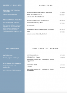 CV mit flexibler Seite: Ob Berufserfahrung, Auslandserfahrung, Auszeichnungen, Referenzen, Praktika oder Ausbildungsangaben. Dieses Lebenslauf Design bietet flexible genug Platz, um alle Angaben übersichtlich zu präsentieren. Eine moderne Bewerbung als perfekte Grundlage Richtung neuem Job. Hier als Download zum herunterladen