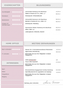 Perfektes und modernes Bewerbungs-Design von STARMAZING: Seite 1: Bewerbungsdeckblatt Seite 2: Bewerbungsanschreiben Seite 3: CV Lebenslauf mit Profil Seite 4: CV Lebenslauf Folgeseite Seite 5: Flexible Zusatzseite / Weiterbildung Seite 6: Bildungsweg Seite 7: CV Kompakt Seite Home-Office Möglichkeit, Reisebereitschaft, Persönlichkeitsdarstellung, Kenntnisse und zeitliche Verfügbarkeit werden eindrucksvoll grafisch präsentiert. Mit Social Media QR Codes. Alle Schriften ohne Installation dabei. Download: www.STARMAZING.de/bewerber-shop