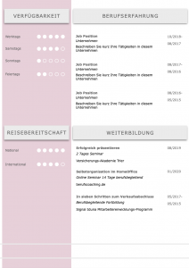 Perfektes und modernes Bewerbungs-Design von STARMAZING: Seite 1: Bewerbungsdeckblatt Seite 2: Bewerbungsanschreiben Seite 3: CV Lebenslauf mit Profil Seite 4: CV Lebenslauf Folgeseite Seite 5: Flexible Zusatzseite / Weiterbildung Seite 6: Bildungsweg Seite 7: CV Kompakt Seite Home-Office Möglichkeit, Reisebereitschaft, Persönlichkeitsdarstellung, Kenntnisse und zeitliche Verfügbarkeit werden eindrucksvoll grafisch präsentiert. Mit Social Media QR Codes. Alle Schriften ohne Installation dabei. Download: www.STARMAZING.de/bewerber-shop