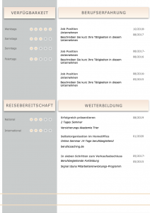 Perfekte und moderne Design Bewerbungsvorlage von STARMAZING: Seite 1: Bewerbungsdeckblatt Seite 2: Bewerbungsanschreiben Seite 3: CV Lebenslauf mit Profil Seite 4: CV Lebenslauf Folgeseite Seite 5: Flexible Zusatzseite / Weiterbildung Seite 6: Bildungsweg Seite 7: CV Kompakt Seite Homeoffice Möglichkeit, Reisebereitschaft, Persönlichkeitsdarstellung, Kenntnisse und zeitliche Verfügbarkeit werden eindrucksvoll grafisch präsentiert. Mit Social Media QR Codes. Alle Schriften ohne Installation dabei. Download: www.STARMAZING.de/bewerber-shop