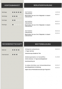 Perfektes und modernes Bewerbungs-Design von STARMAZING: Seite 1: Bewerbungsdeckblatt Seite 2: Bewerbungsanschreiben Seite 3: CV Lebenslauf mit Profil Seite 4: CV Lebenslauf Folgeseite Seite 5: Flexible Zusatzseite / Weiterbildung Seite 6: Bildungsweg Seite 7: CV Kompakt Seite Homeoffice Möglichkeit, Reisebereitschaft, Persönlichkeitsdarstellung, Kenntnisse und zeitliche Verfügbarkeit werden eindrucksvoll grafisch präsentiert. Mit Social Media QR Codes. Alle Schriften ohne Installation dabei. Download: www.STARMAZING.de/bewerber-shop
