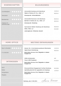 Perfektes und modernes Bewerbungs-Design von STARMAZING: Seite 1: Bewerbungsdeckblatt Seite 2: Bewerbungsanschreiben Seite 3: CV Lebenslauf mit Profil Seite 4: CV Lebenslauf Folgeseite Seite 5: Flexible Zusatzseite / Weiterbildung Seite 6: Bildungsweg Seite 7: CV Kompakt Seite Homeoffice Möglichkeit, Reisebereitschaft, Persönlichkeitsdarstellung, Kenntnisse und zeitliche Verfügbarkeit werden eindrucksvoll grafisch präsentiert. Mit Social Media QR Codes. Alle Schriften ohne Installation dabei. Download: www.STARMAZING.de/bewerber-shop