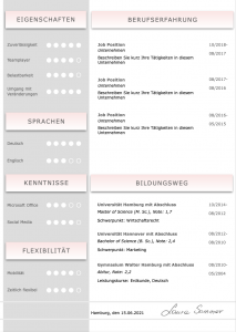 Perfektes und modernes Bewerbungs-Design von STARMAZING: Seite 1: Bewerbungsdeckblatt Seite 2: Bewerbungsanschreiben Seite 3: CV Lebenslauf mit Profil Seite 4: CV Lebenslauf Folgeseite Seite 5: Flexible Zusatzseite / Weiterbildung Seite 6: Bildungsweg Seite 7: CV Kompakt Seite Homeoffice Möglichkeit, Reisebereitschaft, Persönlichkeitsdarstellung, Kenntnisse und zeitliche Verfügbarkeit werden eindrucksvoll grafisch präsentiert. Mit Social Media QR Codes. Alle Schriften ohne Installation dabei. Download: www.STARMAZING.de/bewerber-shop