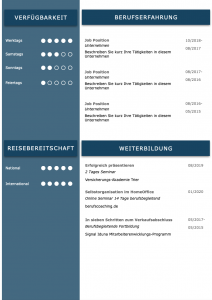 Perfektes und modernes Bewerbungs-Design von STARMAZING: Seite 1: Bewerbungsdeckblatt Seite 2: Bewerbungsanschreiben Seite 3: CV Lebenslauf mit Profil Seite 4: CV Lebenslauf Folgeseite Seite 5: Flexible Zusatzseite / Weiterbildung Seite 6: Bildungsweg Seite 7: CV Kompakt Seite Homeoffice Möglichkeit, Reisebereitschaft, Persönlichkeitsdarstellung, Kenntnisse und zeitliche Verfügbarkeit werden eindrucksvoll grafisch präsentiert. Mit Social Media QR Codes. Alle Schriften ohne Installation dabei. Download: www.STARMAZING.de/bewerber-shop