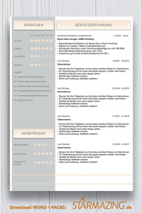 Perfekte und moderne Design Bewerbungsvorlage von STARMAZING: Seite 1: Bewerbungsdeckblatt Seite 2: Bewerbungsanschreiben Seite 3: CV Lebenslauf mit Profil Seite 4: CV Lebenslauf Folgeseite Seite 5: Flexible Zusatzseite / Weiterbildung Seite 6: Bildungsweg Seite 7: CV Kompakt Seite Seite 8: Motivationsschreiben Seite 9: Initiativbewerbung / OnePager Homeoffice Möglichkeit, Reisebereitschaft, Persönlichkeitsdarstellung, Kenntnisse und zeitliche Verfügbarkeit werden eindrucksvoll grafisch präsentiert. Mit Social Media QR Codes. Alle Schriften ohne Installation dabei. Download: www.STARMAZING.de/bewerber-shop