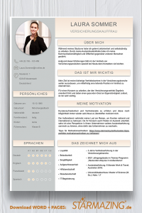 Perfekte und moderne Design Bewerbungsvorlage von STARMAZING: Seite 1: Bewerbungsdeckblatt Seite 2: Bewerbungsanschreiben Seite 3: CV Lebenslauf mit Profil Seite 4: CV Lebenslauf Folgeseite Seite 5: Flexible Zusatzseite / Weiterbildung Seite 6: Bildungsweg Seite 7: CV Kompakt Seite Seite 8: Motivationsschreiben Seite 9: Initiativbewerbung / OnePager Homeoffice Möglichkeit, Reisebereitschaft, Persönlichkeitsdarstellung, Kenntnisse und zeitliche Verfügbarkeit werden eindrucksvoll grafisch präsentiert. Mit Social Media QR Codes. Alle Schriften ohne Installation dabei. Download: www.STARMAZING.de/bewerber-shop