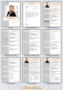 Perfekte und moderne Design Bewerbungsvorlage von STARMAZING: Seite 1: Bewerbungsdeckblatt Seite 2: Bewerbungsanschreiben Seite 3: CV Lebenslauf mit Profil Seite 4: CV Lebenslauf Folgeseite Seite 5: Flexible Zusatzseite / Weiterbildung Seite 6: Bildungsweg Seite 7: CV Kompakt Seite Seite 8: Motivationsschreiben Seite 9: Initiativbewerbung / OnePager Homeoffice Möglichkeit, Reisebereitschaft, Persönlichkeitsdarstellung, Kenntnisse und zeitliche Verfügbarkeit werden eindrucksvoll grafisch präsentiert. Mit Social Media QR Codes. Alle Schriften ohne Installation dabei. Download: www.STARMAZING.de/bewerber-shop