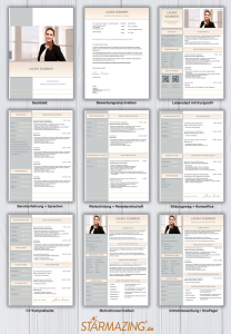 Perfekte und moderne Design Bewerbungsvorlage von STARMAZING: Seite 1: Bewerbungsdeckblatt Seite 2: Bewerbungsanschreiben Seite 3: CV Lebenslauf mit Profil Seite 4: CV Lebenslauf Folgeseite Seite 5: Flexible Zusatzseite / Weiterbildung Seite 6: Bildungsweg Seite 7: CV Kompakt Seite Seite 8: Motivationsschreiben Seite 9: Initiativbewerbung / OnePager Homeoffice Möglichkeit, Reisebereitschaft, Persönlichkeitsdarstellung, Kenntnisse und zeitliche Verfügbarkeit werden eindrucksvoll grafisch präsentiert. Mit Social Media QR Codes. Alle Schriften ohne Installation dabei. Download: www.STARMAZING.de/bewerber-shop