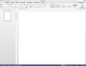 Screenshot eines leeren Microsoft Word-Dokuments, das für die Vorbereitung einer Anweisung an ChatGPT eingerichtet ist, mit einem markierten Textfeld auf der ersten Seite.