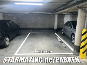Tiefgaragenstellplatz für Oldtimer in Mönchengladbach, geschützt vor Witterung und unbefugtem Zugriff, mit Beleuchtung und optionaler Videoüberwachung.