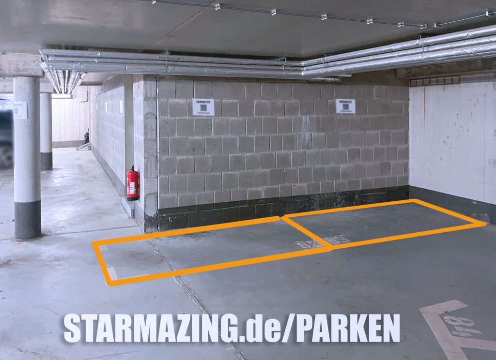 STARMAZING-parken-mieten-Motorrad-Garage-Moenchengladbach Tiefgaragenstellplätze für Motorräder mit sicherem Zugang, Beleuchtung und optionaler Videoüberwachung in Mönchengladbach.