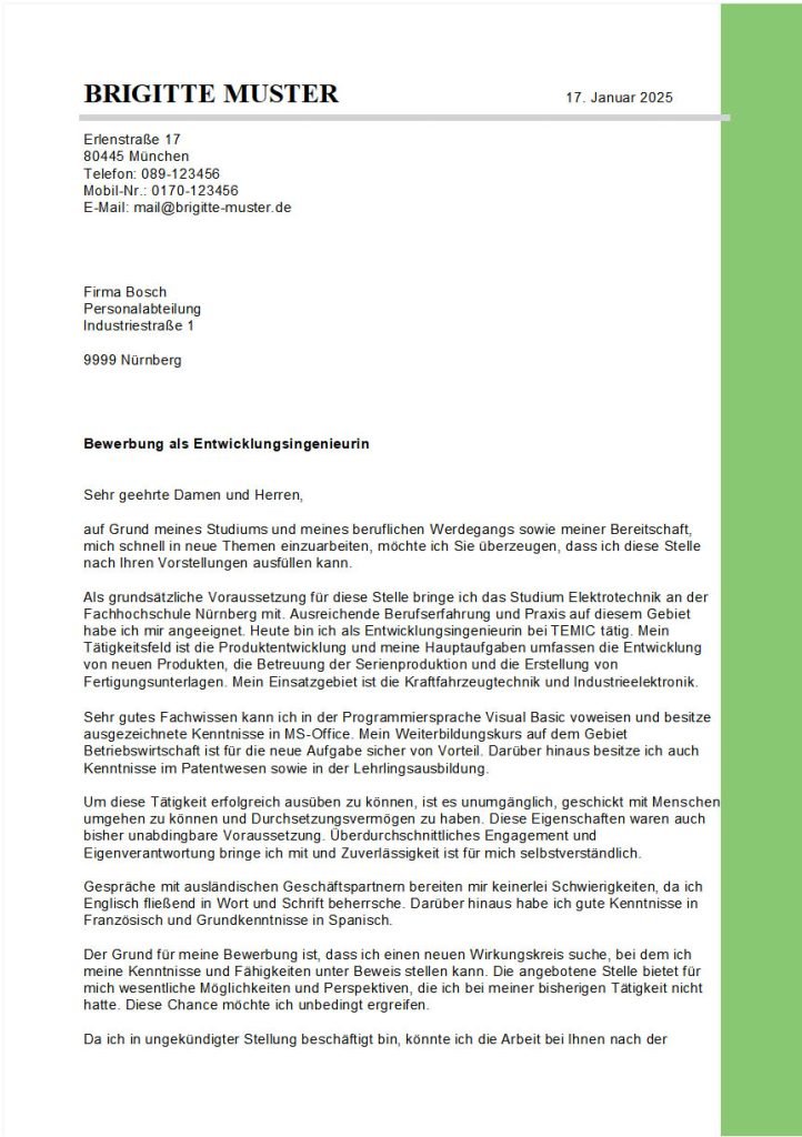 Professionelles Bewerbungsschreiben mit BEWERBUNGSMASTER erstellen Beispiel für ein professionelles Bewerbungsschreiben mit der Bewerbungssoftware BEWERBUNGSMASTER.