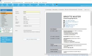 Screenshot der BEWERBUNGSMASTER-Software mit Eingabemaske und Ergebnisvorschau.
