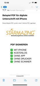 PDF Unterschreiben mit IPhone kostenlos Schritt 1 Serie von Screenshots, die Schritt für Schritt zeigen, wie man ein PDF auf dem iPhone öffnet, eine Unterschrift hinzufügt und das Dokument speichert.