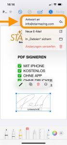 PDF Unterschreiben mit IPhone kostenlos Schritt 10 Serie von Screenshots, die Schritt für Schritt zeigen, wie man ein PDF auf dem iPhone öffnet, eine Unterschrift hinzufügt und das Dokument speichert.