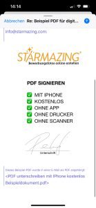 PDF Unterschreiben mit IPhone kostenlos Schritt 11 Serie von Screenshots, die Schritt für Schritt zeigen, wie man ein PDF auf dem iPhone öffnet, eine Unterschrift hinzufügt und das Dokument speichert.