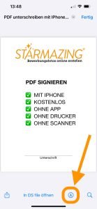 PDF Unterschreiben mit IPhone kostenlos Schritt 2 Serie von Screenshots, die Schritt für Schritt zeigen, wie man ein PDF auf dem iPhone öffnet, eine Unterschrift hinzufügt und das Dokument speichert.