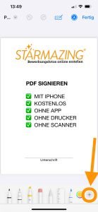 PDF Unterschreiben mit IPhone kostenlos Schritt 3 Serie von Screenshots, die Schritt für Schritt zeigen, wie man ein PDF auf dem iPhone öffnet, eine Unterschrift hinzufügt und das Dokument speichert.