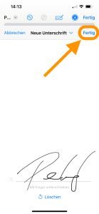 PDF Unterschreiben mit IPhone kostenlos Schritt 6 Serie von Screenshots, die Schritt für Schritt zeigen, wie man ein PDF auf dem iPhone öffnet, eine Unterschrift hinzufügt und das Dokument speichert.