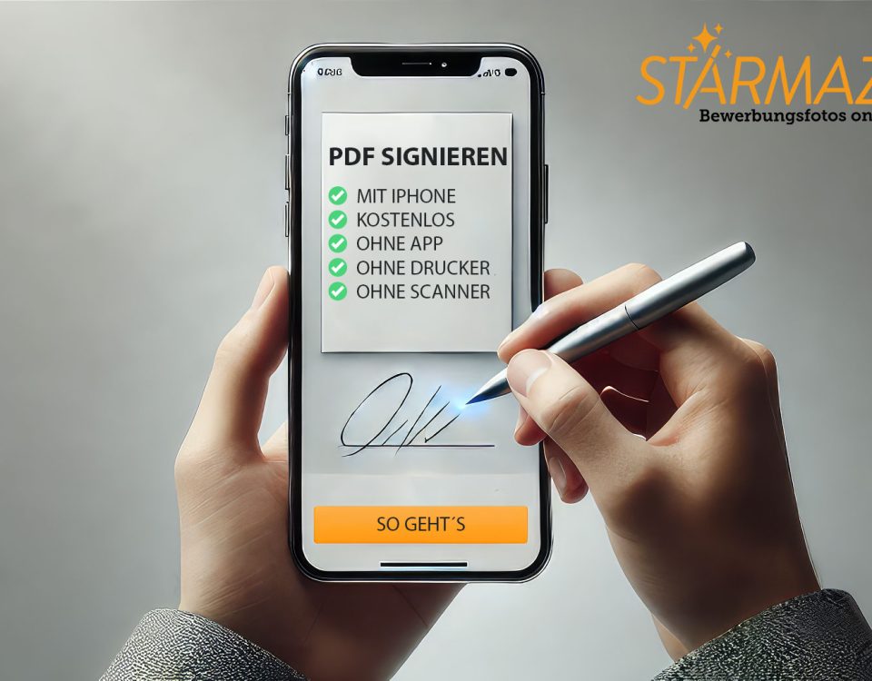 iPhone-Bildschirm mit einem geöffneten PDF-Dokument und einer digitalen Unterschrift, die mit der integrierten iOS-Funktion hinzugefügt wird.