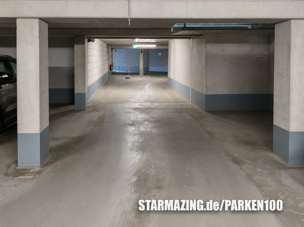 Tiefgarage Nesselrodestraße Mönchengladbach – Innenansicht Helle und gepflegte Innenansicht der Tiefgarage in der Nesselrodestraße, Mönchengladbach mit markierten Stellplätzen.