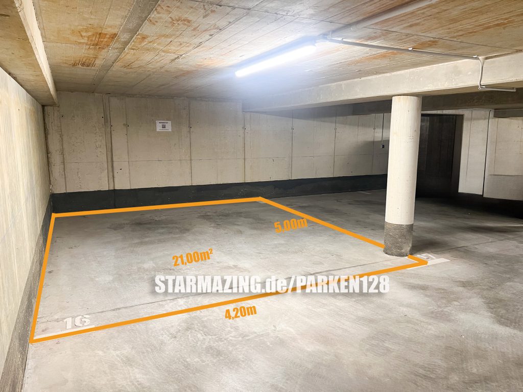 21 m² Stellplatz mieten – XXL Parkplatz in Tiefgarage Mönchengladbach Markierter XXL Stellplatz mit 21 m² in Tiefgarage Königstraße Mönchengladbach