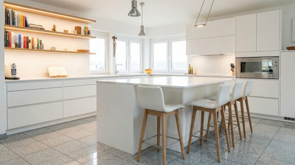 Offene Designer-Küche im Luxus-Penthouse Mönchengladbach Offene Luxus-Küche im Penthouse in Mönchengladbach als Raumkonzept