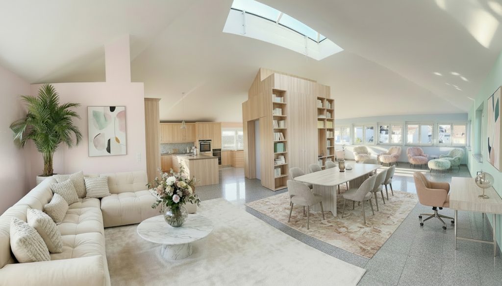 Luxus-Penthouse Wohnzimmer mit Privatfahrstuhl & Tiefgaragenanbindung in Mönchengladbach Wohnzimmer Konzept eines Luxus-Penthouses in Mönchengladbach mit Privatfahrstuhl und direktem Tiefgaragen-Zugang