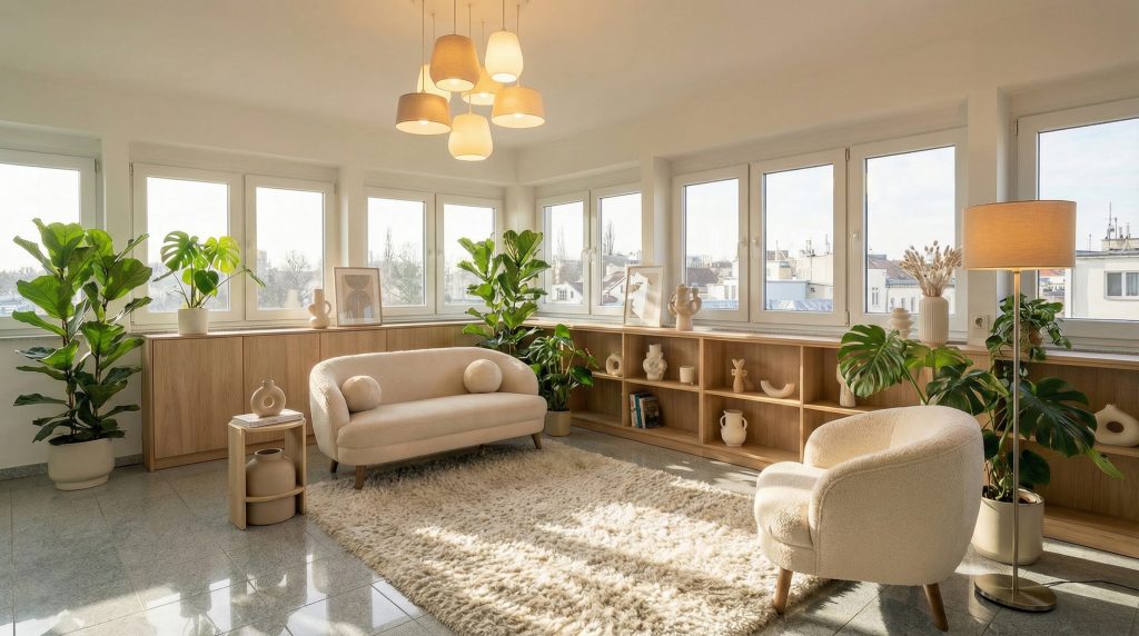 Gemütlicher Sesselbereich im Luxus-Penthouse Wohnzimmer Sesselbereich im Wohnzimmer eines Luxus-Penthouses in Mönchengladbach